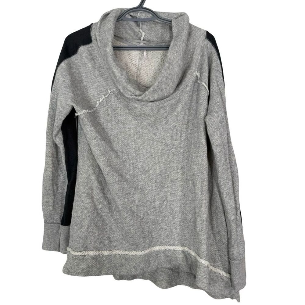Free People Gray Mock Neck Tunic Top Sz S Oversized Boho Boxy Cozy Neutral